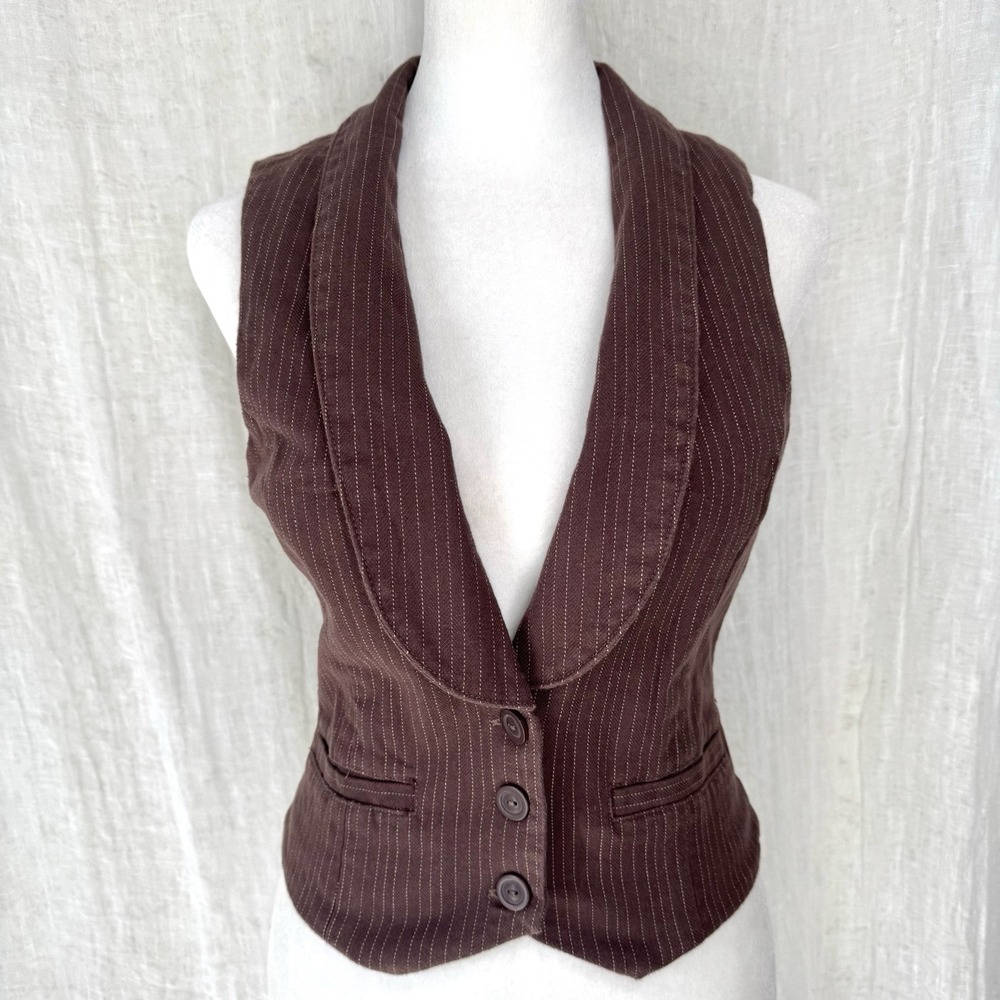 Vtg Forever 21 Pinstripe Vest Top M Y2K Academia Indie 90s Grunge Layering Brown